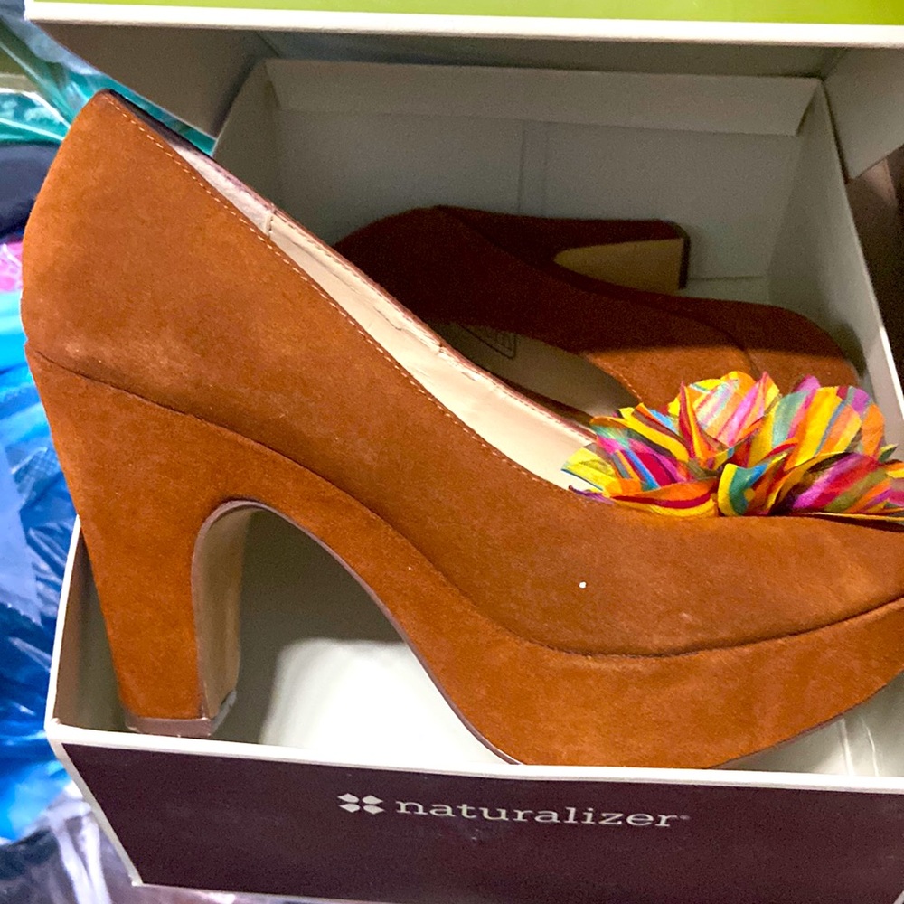 Brown suede heels